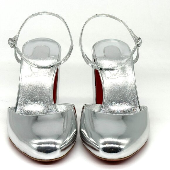 Christian Louboutin JANE PUMP 85 Metallic Leather Ankle Strap Heels Shoes - Picture 9 of 16